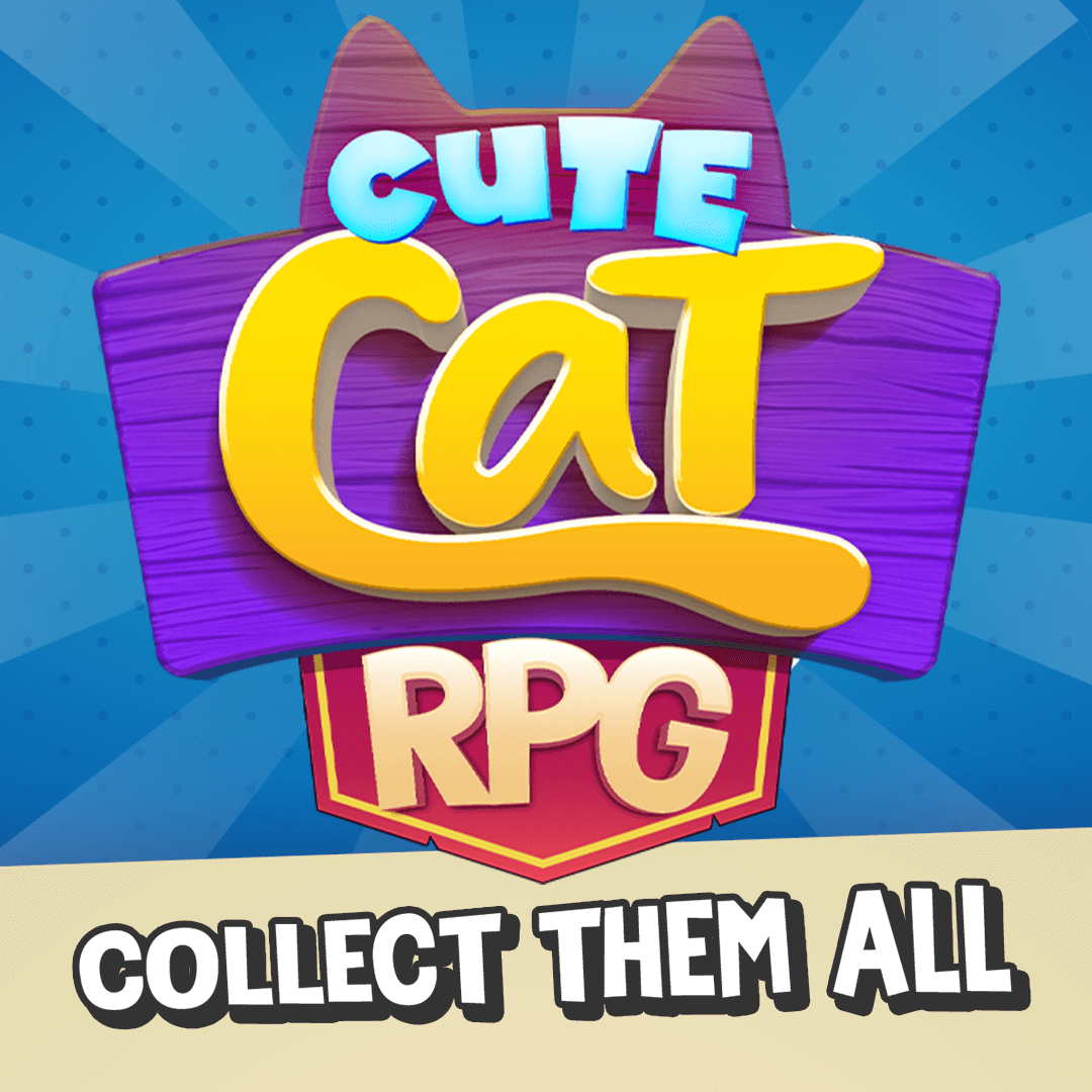 Cute Cat RPG logo with Collect Them All message