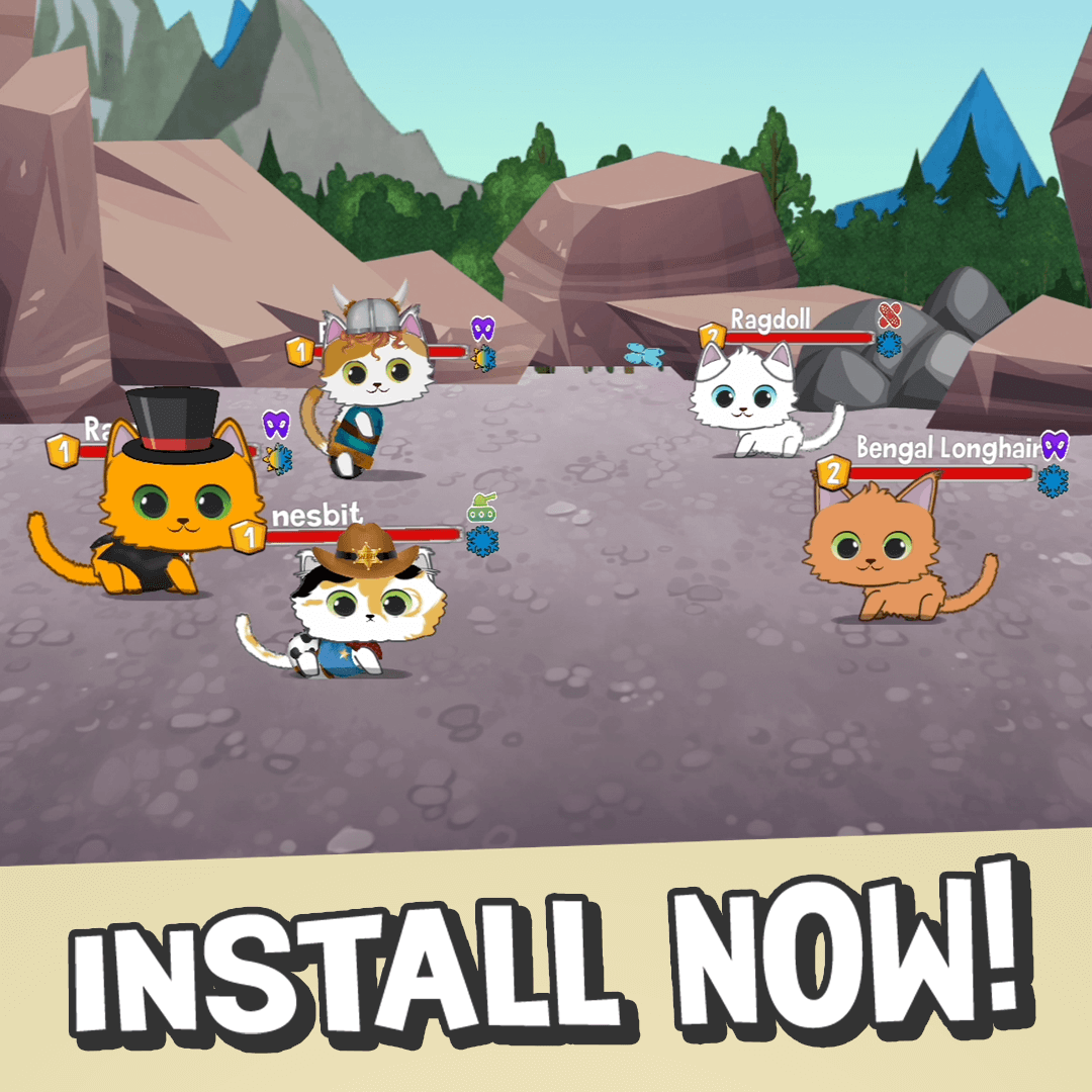 Cat team gameplay with Install Now message