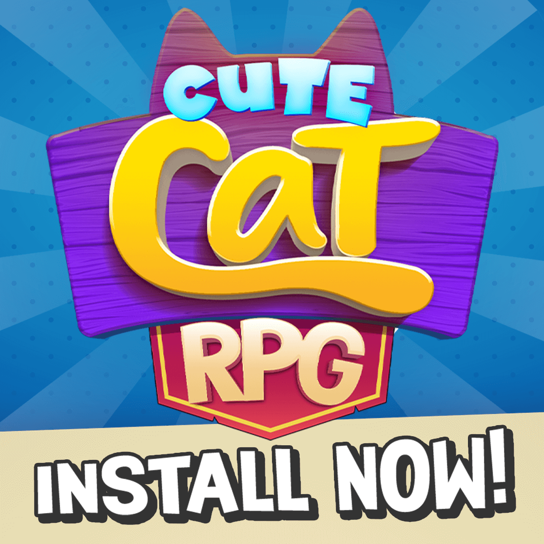 Cute Cat RPG logo with Install Now message