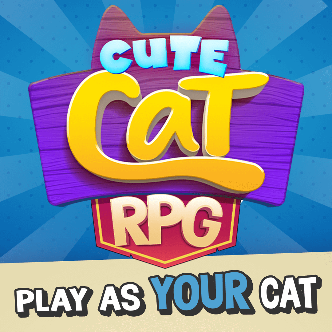 Cute Cat RPG logo with Play as YOUR Cat message